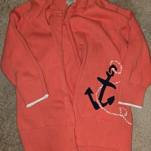 LL. Bean 100% Cotton Anchor Print Cardigan Coral 3/4 Sleeve Women's Size M